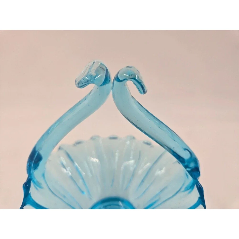 Murano ? Art Glass Blue Pulled Handle Basket Dish Vase Italy STUNNING COLOR